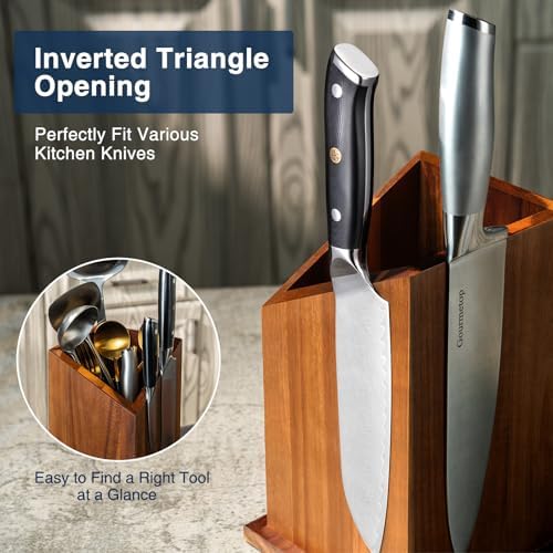 Gourmetop Magnetic Knife Holder Acacia Wood Universal Kitchen Utensil Holder Knife Block