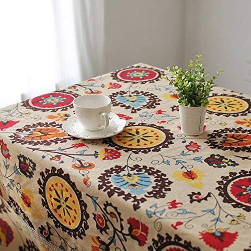 Aothpher Modern Boho Floral Jacquard Washable Tablecloth with Lace Edging
