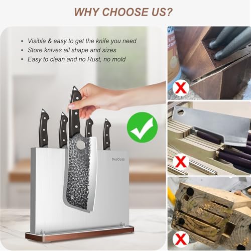 DAJOUJS Magnetic Knife Strip Holder with Wood Base