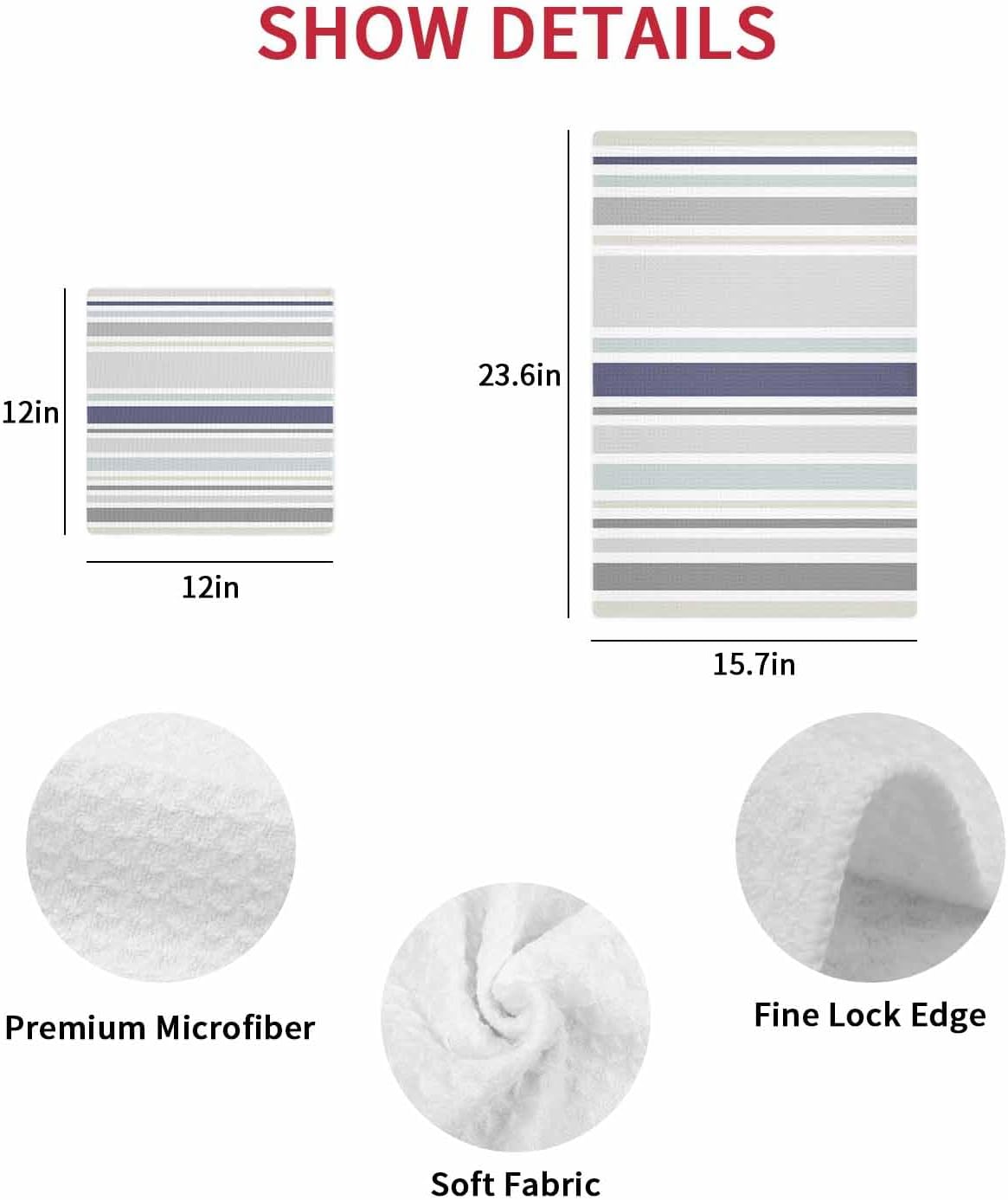 Stripes Waffle Kitchen Hand Towels Set - Quick Dry Soft and Versatile
