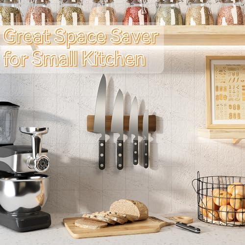 Magnetic Knife Holder Acacia Wood No Drill Installation