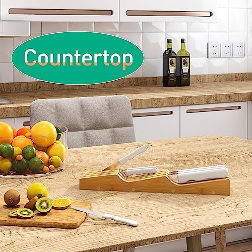 Knife Block for 7 Knives Bamboo Organizer