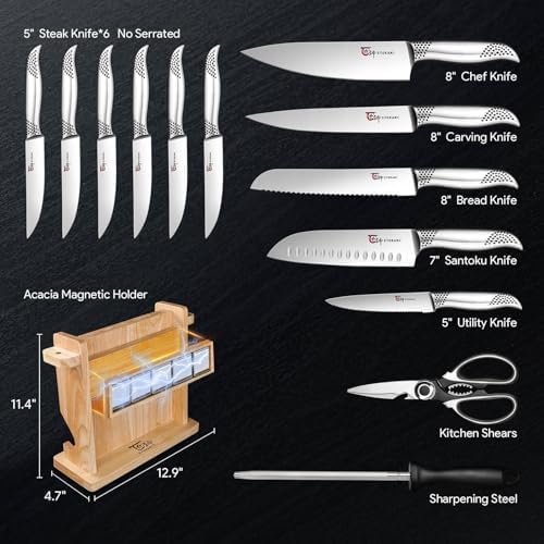 14-Piece Ergonomic Japanese-Style Knives Set with Magnetic Block