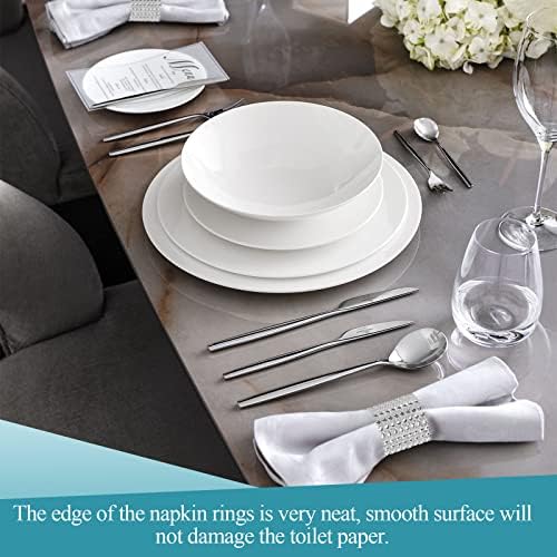 24Pack Silver Napkin Rings Elegant Napkins Rings with Water Diamond Design