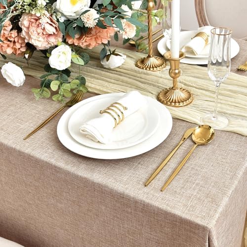 Fitable Linen Tablecloth Beige 52x70 in Water Stain Resistant