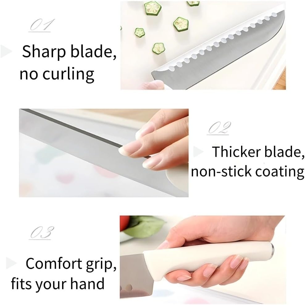 Small Knife Block Set 5PCS White Compact Kitchen Tools For Apartments Campers