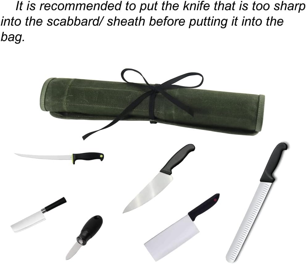heavy duty chef knife roll bag with 6 slots green
