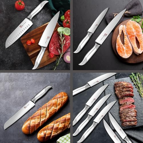 14-Piece Ergonomic Japanese-Style Knives Set with Magnetic Block