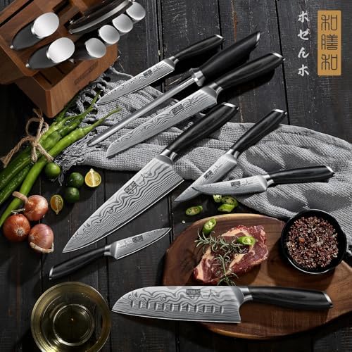 HOSHANHO 16-Piece Knife Set with Block and Sharpener