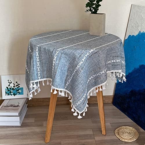 Rustic Linen Tablecloth with Tassels for Kitchen Dining Rooms