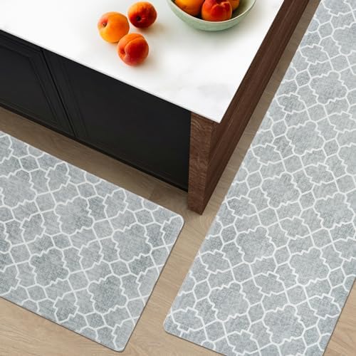 FRESHMINT Kitchen Mat Set of 2 Anti-Fatigue Mat 17x30 17x47 Stone Gray