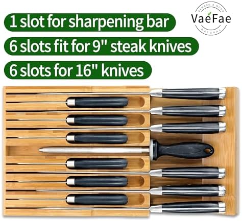 VaeFae Bamboo Knife Organizer - Store 12 Knives Keep Them Sharp in Style