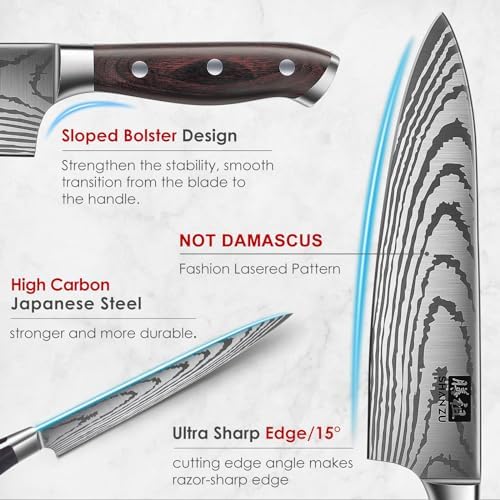 SHAN ZU 16 Piece Japanese Knife Set with Block and Sharpener
