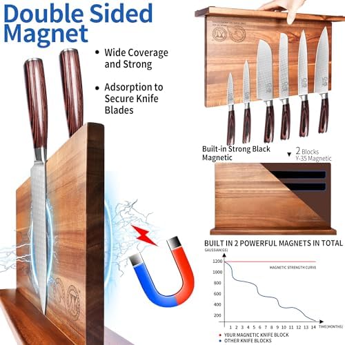XYJExtra Large Magnetic Knife Block Organizer for Acacia Wood Kitchen Knives
