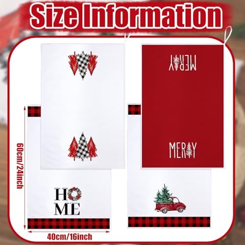 Bencailor 4-Piece Xmas Kitchen Towels Buffaloo Plaid