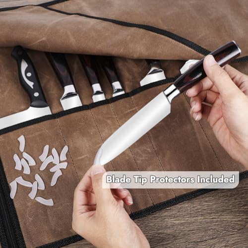 Professional Knife Roll Bag with PU Leather Zippers