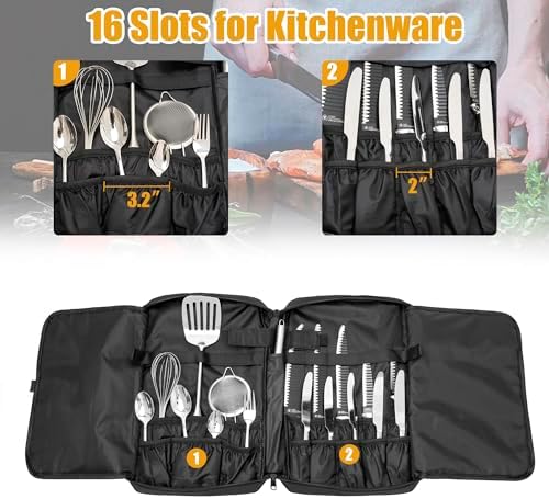 OUUTMEEChef Knife Bag for Professionals 25 Total Pockets Kitchen Utensils Organizer