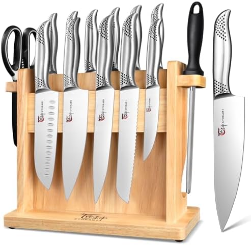 14-Piece Ergonomic Japanese-Style Knives Set with Magnetic Block