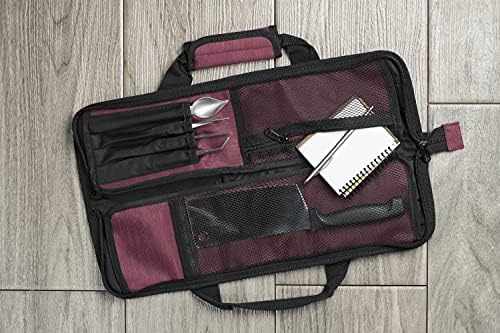 12-Pocket Chef Knife Roll Durable Lightweight Red Nylon Case