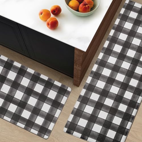 FRESHMINT Modern Farmhouse Plaid Kitchen Mats Set