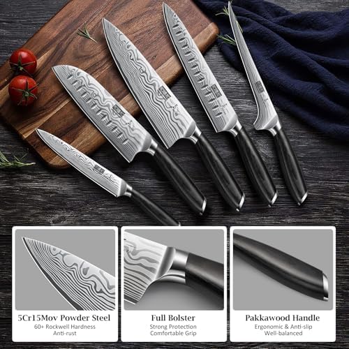 HOSHANHO 16-Piece Knife Set with Block and Sharpener
