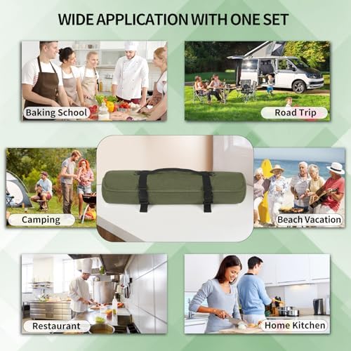 Chef Knife Roll Bag Waxed Canvas Waterproof Adjustable strap and 11 knife slots