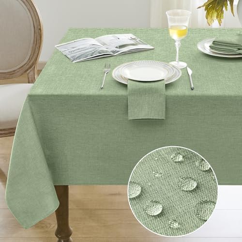 Softalker Rustic Linen Textured Tablecloth Waterproof Wipeable Sage Green 60x84