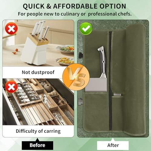 Chef Knife Roll Bag Waxed Canvas Waterproof Adjustable strap and 11 knife slots