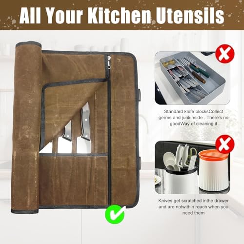 QEES Waxed Canvas Chef Knife Bag