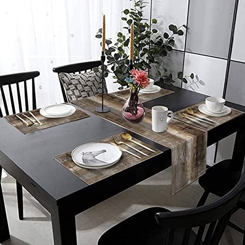 Dark Brown Rustic Table Runner and Placemats Set