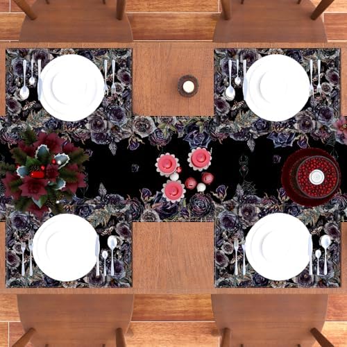 Rvsticty Gothic Skull Roses Table Runner