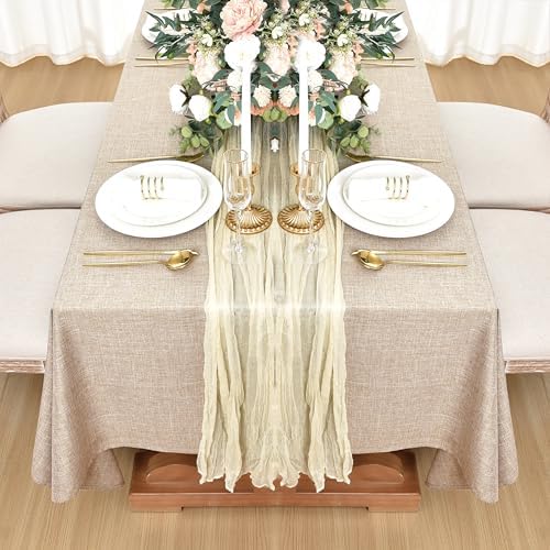 Fitable Linen Tablecloth Beige 52x70 in Water Stain Resistant