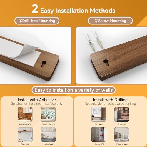 Magnetic Knife Holder Acacia Wood No Drill Installation