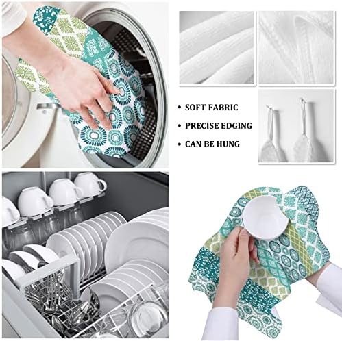 ZOE GARDEN 4-Piece Premium Dish Towels Durable Luxurious Blue Green Turquoise Stripe