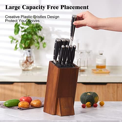 ENOKING Acacia Wood Knife Block with Removable Bristles