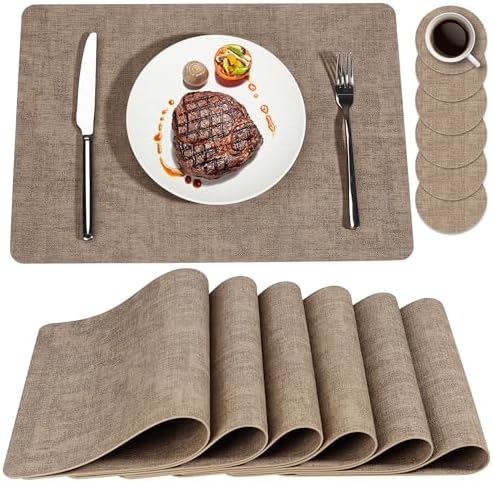 NCUE Faux Leather Place Mats Set of 6 Heat Resistant