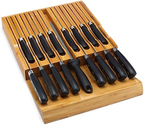 VaeFae In-Drawer Knife Block Bamboo Knife Organizer for 16 Knives Sharpener