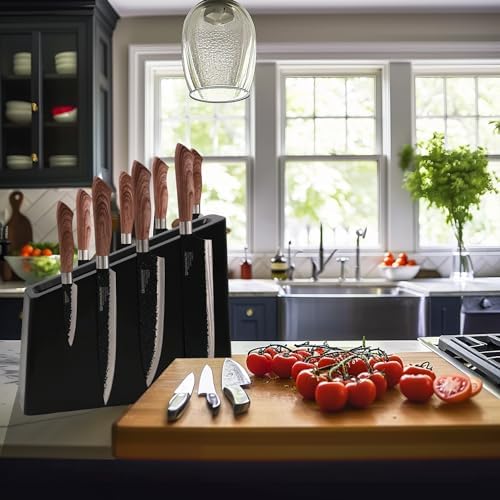 Resafy Magnetic Knife Holder - Black Wooden Block with Strong Magnets