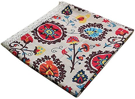 Aothpher Modern Boho Floral Jacquard Washable Tablecloth with Lace Edging