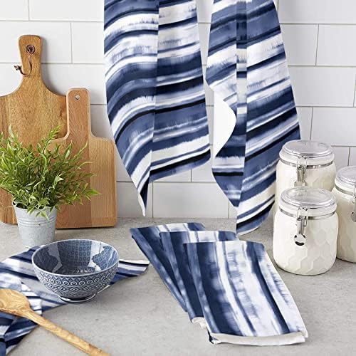 ZOE GARDEN Watercolor Blue Stripe Kitchen Towels Set