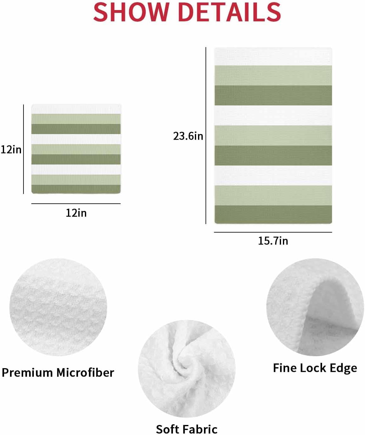 Sage Green Waffle Kitchen Hand Towels Set of 3