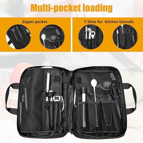 OUUTMEEChef Knife Bag for Professionals 25 Total Pockets Kitchen Utensils Organizer