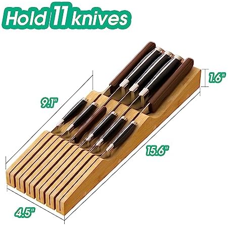 KiPlantDouble Purpose Organizer for Bamboo Wooden Drawer Knives Cutlery Storage