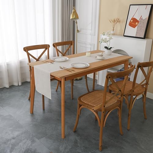 FANTELOO Natural Beige Faux Linen Table Runner Farmhouse Style 13x60 inches
