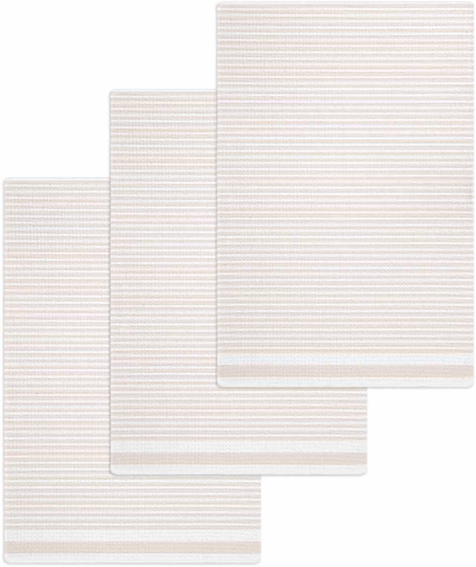 Light Brown Striped Waffle Kitchen Hand Towels Set of 3