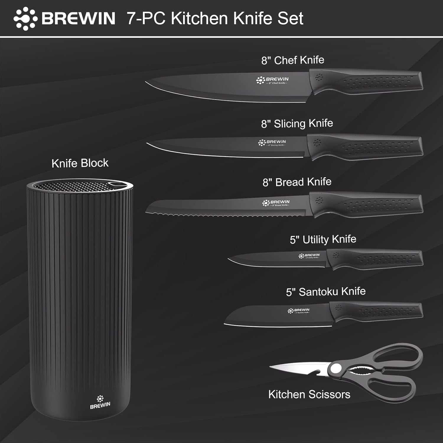 Brewin Kitchen Knife Set All-In-One Knife Block for Home Kitchen