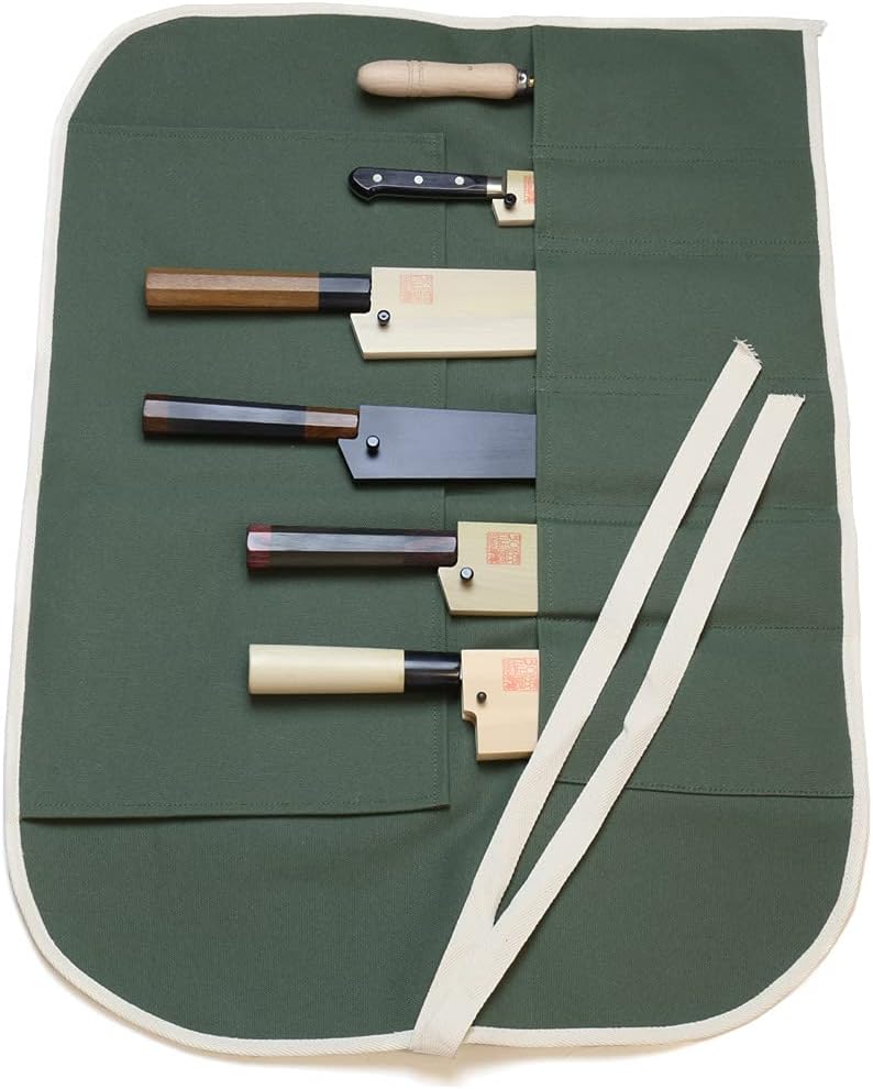 Olive-Green Cotton Knife Pouch for Sushi Chefs