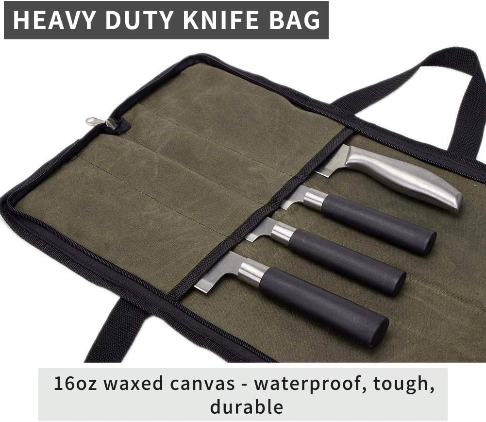 QEES Chef Knife Roll Bag with 4 Slots for Cooking entailments