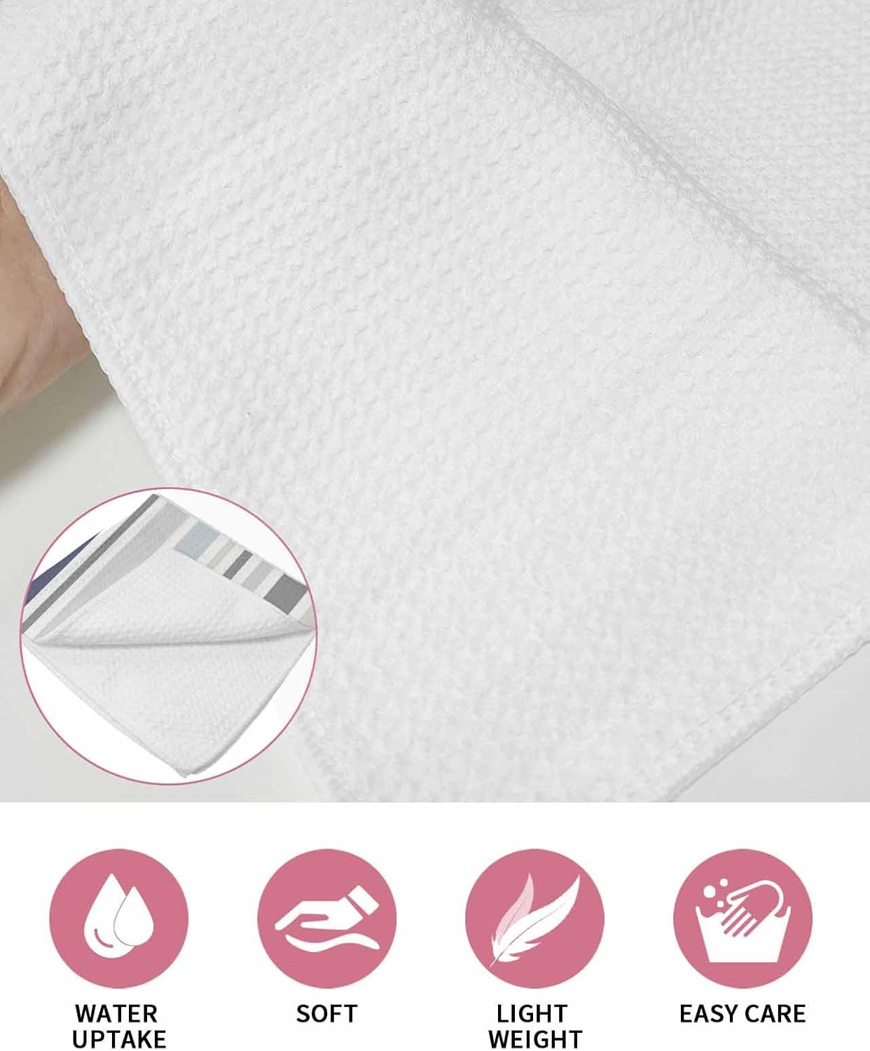 Stripes Waffle Kitchen Hand Towels Set - Quick Dry Soft and Versatile
