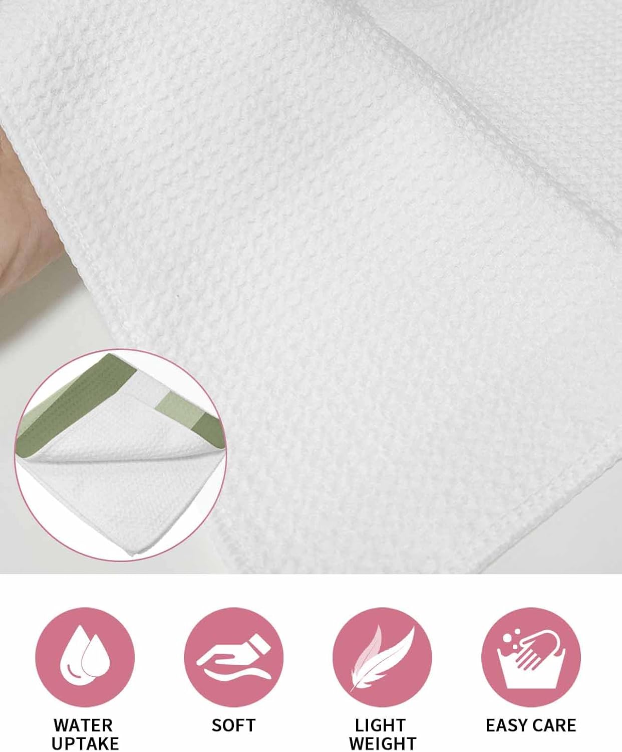 Sage Green Waffle Kitchen Hand Towels Set of 3